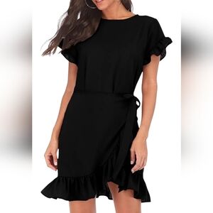 Emma & Michele Blue Navy Ruffle Women's Dress Flutter Short Sleeves Size M NWT